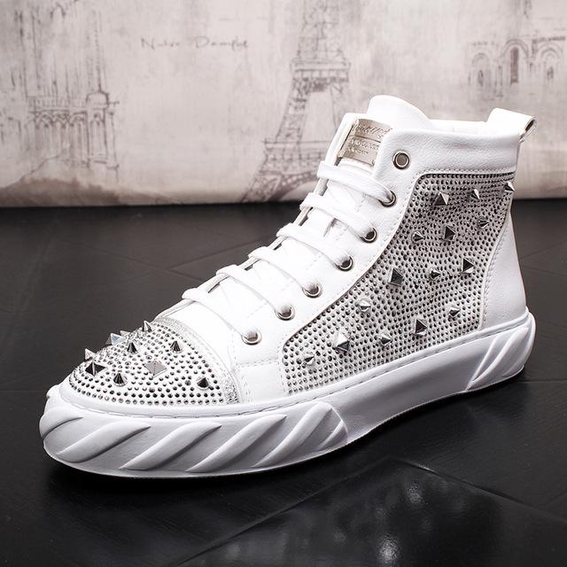 Men's Gothic Studded Rivet Casual Shoes – Black & White