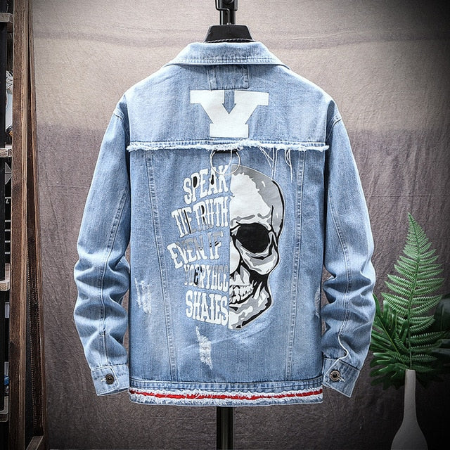 Men's Skull Denim Jacket – Black or Blue