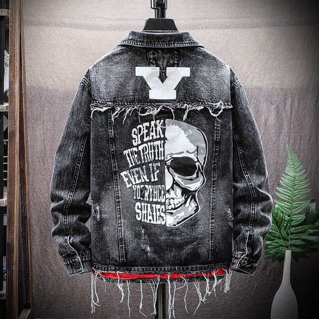 Men's Skull Denim Jacket – Black or Blue