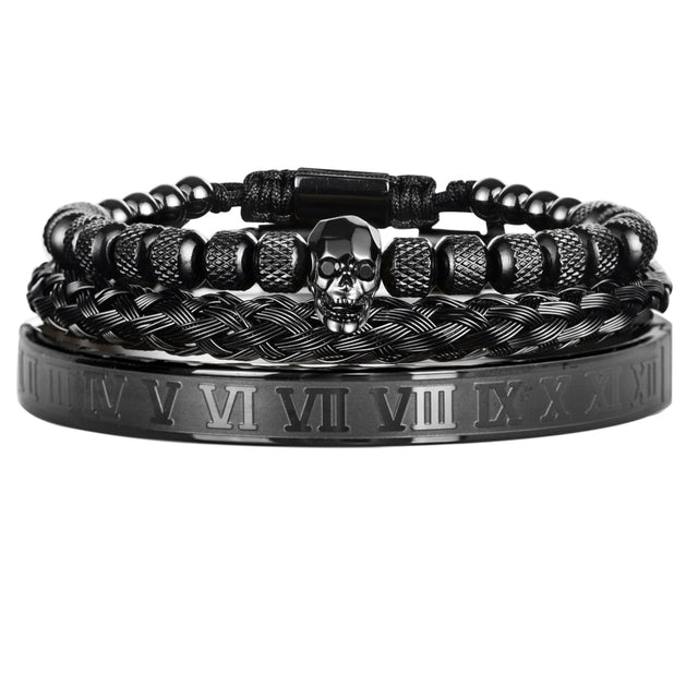 Men's Gothic Skull Bracelet Set with Cubic Zirconia – 3 Colours