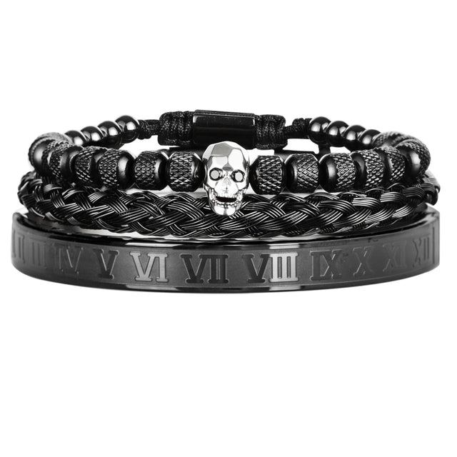 Men's Gothic Skull Bracelet Set with Cubic Zirconia – 3 Colours