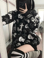 Women's Skull Hoodie – Black, Oversized Fit