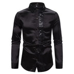 Men's Gothic Sequin Patchwork Shirt – Long Sleeve – S–XXL