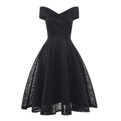 Women's Vintage Off-Shoulder Dress – Black, Blue & Red
