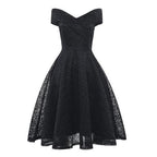 Women's Vintage Off-Shoulder Dress – Black, Blue & Red