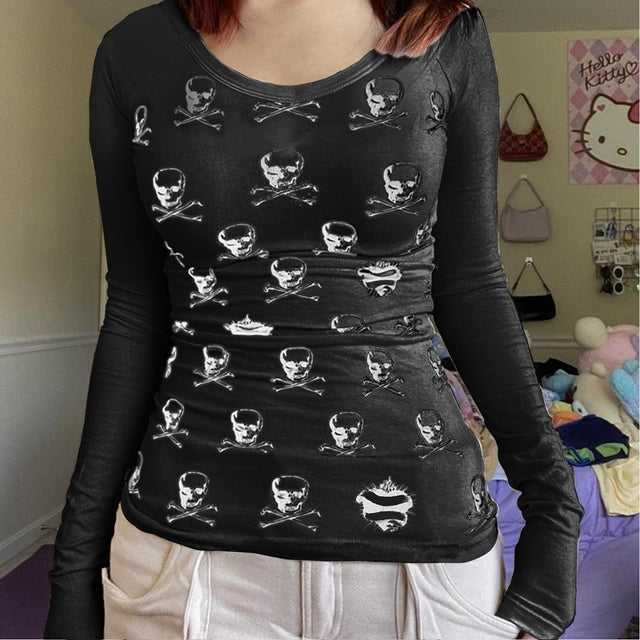 Women's Retro Skull Long Sleeve Shirt
