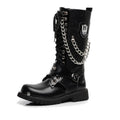 Men's Gothic Military Combat Boots with Chain – PU Leather