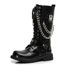 Men's Gothic Military Combat Boots with Chain – PU Leather