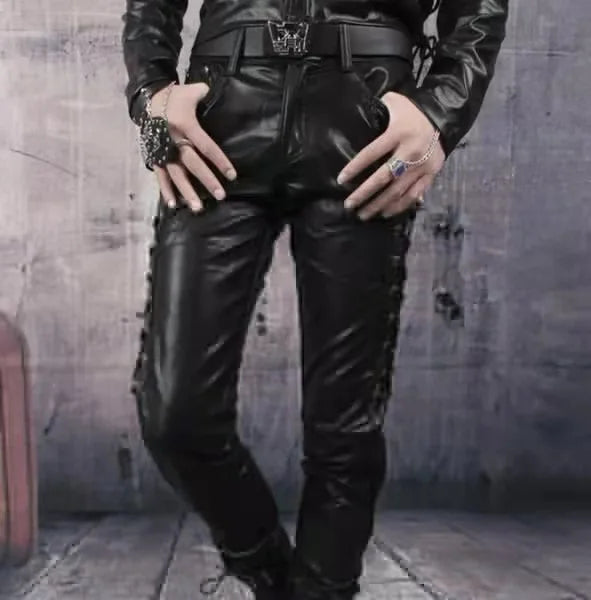 Men's Black Gothic Faux Leather Pants – Cotton Blend