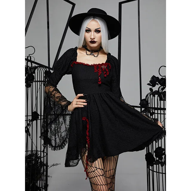 Women's Fitted Gothic Mini Dress – Black