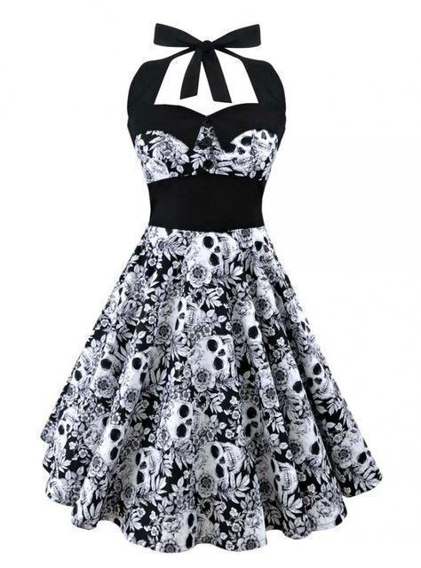 Women's Skull Print Dress – Black or Red, S–5XL