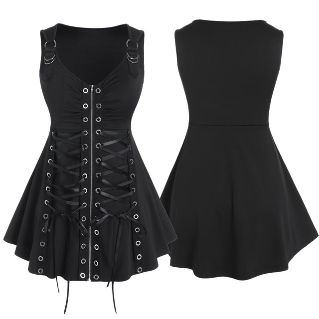 Women's Black Buckle-Strap Gothic Dress – S–4XL