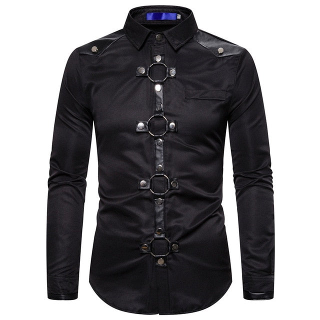 Men's Gothic Long Sleeve Shirt – Black & Red – S–XXL