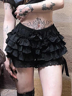 Women's Black Lolita Lace Bow Shorts – S–L