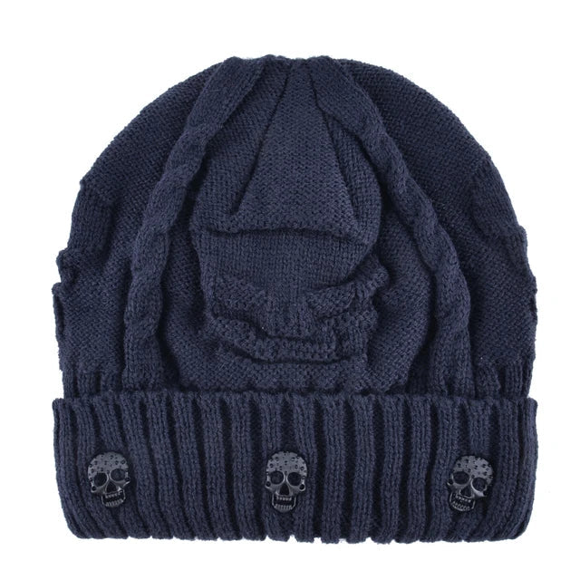 Men's Gothic Metal Skull Knit Beanie – 3 Colours