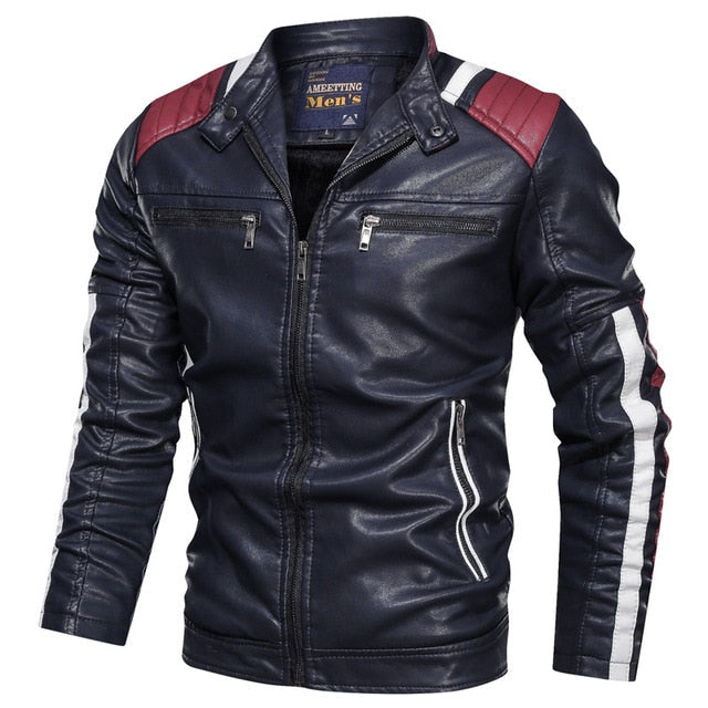 Men's Faux Leather Rider Jacket – Black, Red or Blue