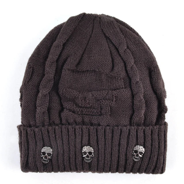 Men's Gothic Metal Skull Knit Beanie – 3 Colours