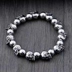 Men's Gothic Skull Beaded Bracelet – Silver