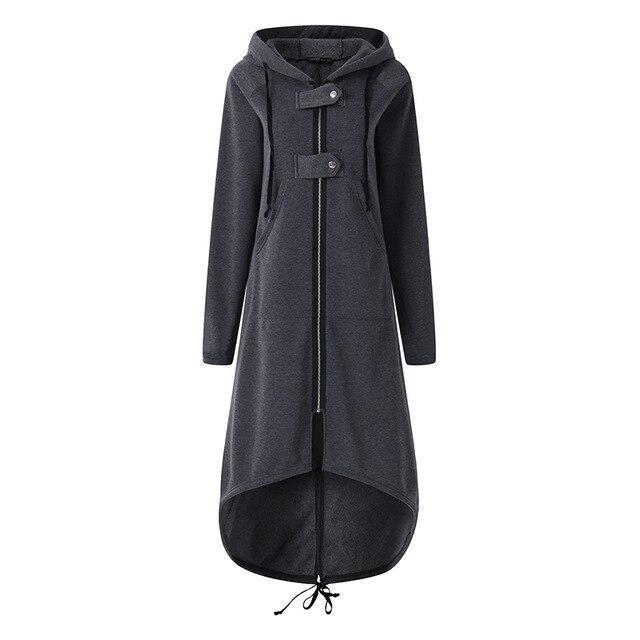 Women's Long Hooded Coat – Black or Grey, S–5XL