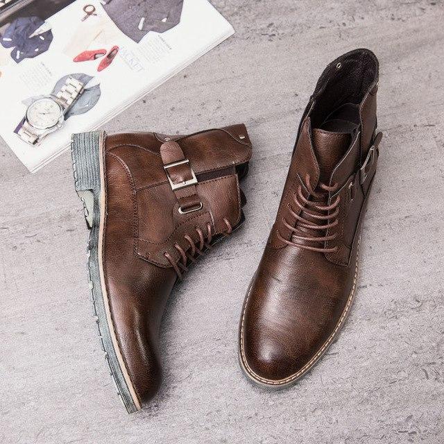 Men's Gothic Faux Leather Ankle Boots – Black & Brown