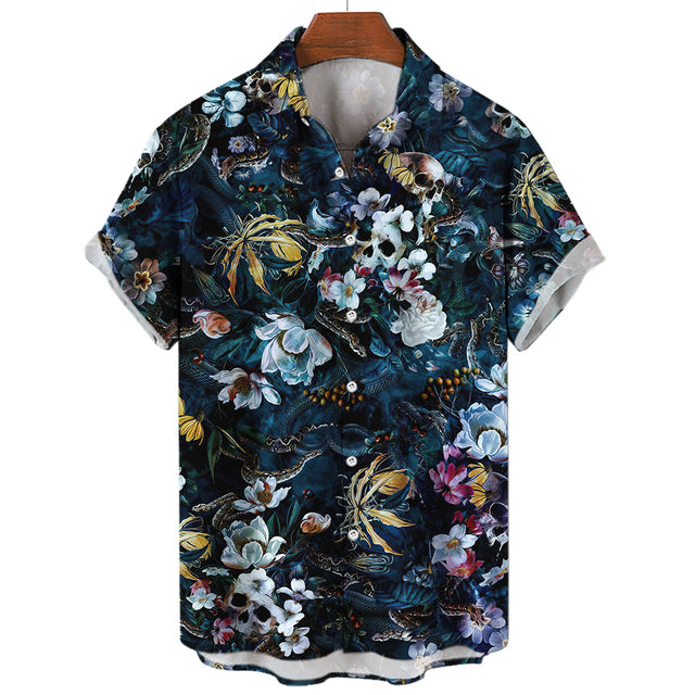 Men's Skull Graphic Hawaiian T-Shirt – Gothic Style