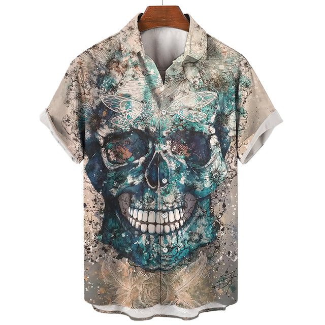Men's Skull Graphic Hawaiian T-Shirt – Gothic Style