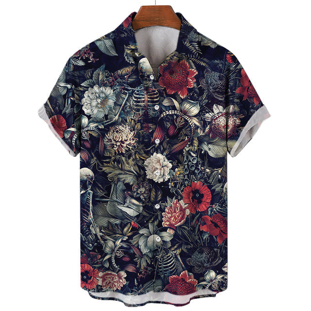Men's Skull Graphic Hawaiian T-Shirt – Gothic Style
