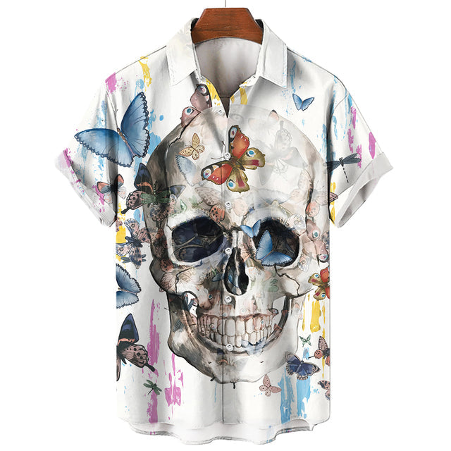 Men's Skull Graphic Hawaiian T-Shirt – Gothic Style