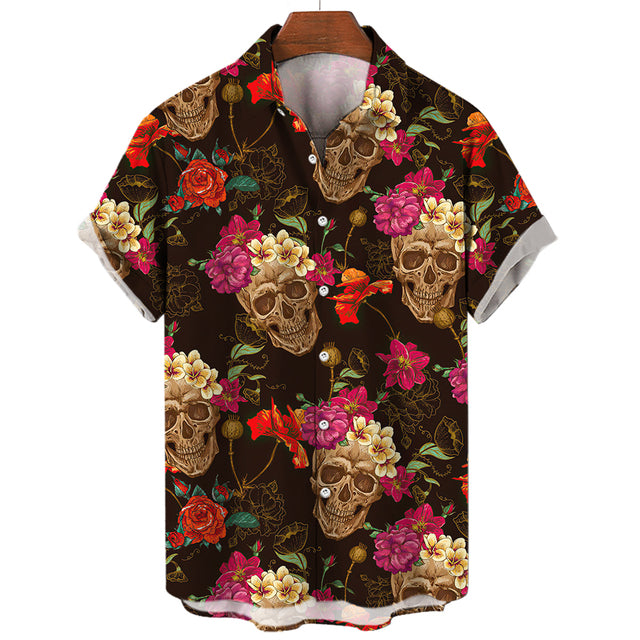 Men's Skull Graphic Hawaiian T-Shirt – Gothic Style