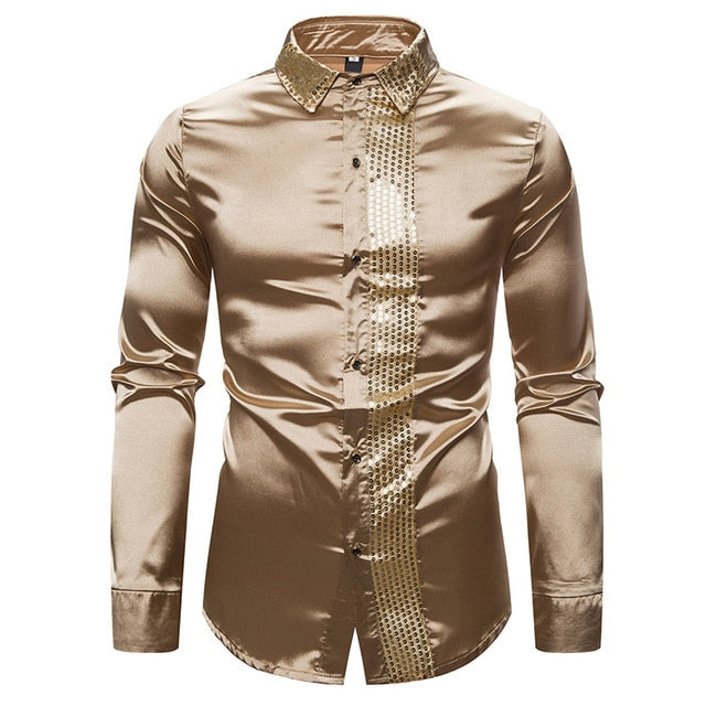 Men's Gothic Sequin Patchwork Shirt – Long Sleeve