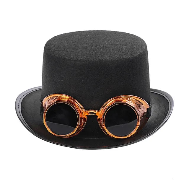 Gothic Steampunk Top Hat with Detachable Goggles
