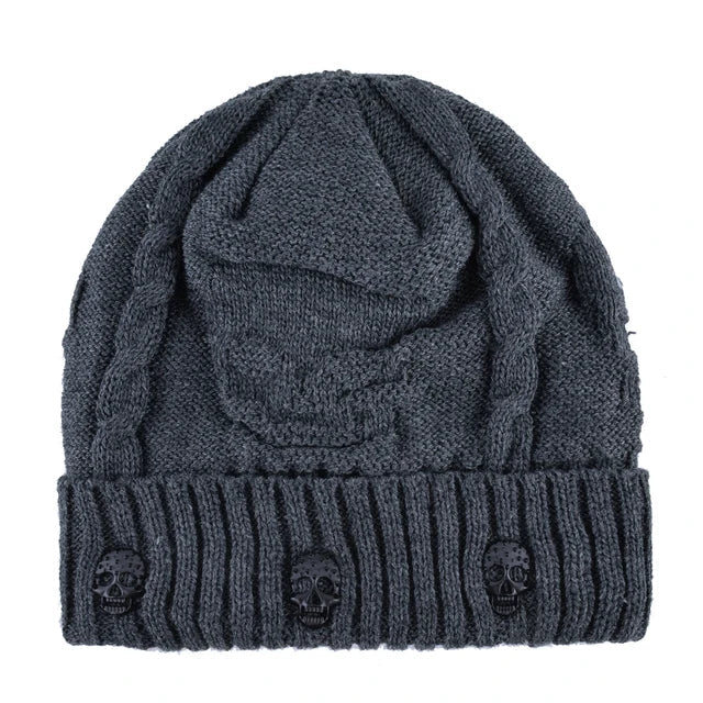 Men's Gothic Metal Skull Knit Beanie – 3 Colours