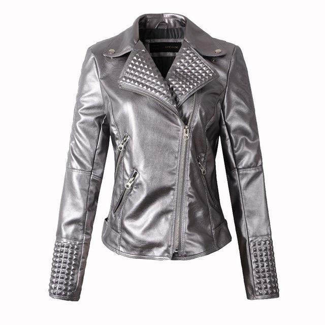 Women's Shiny Faux Leather Jacket – Black, Pink or Grey