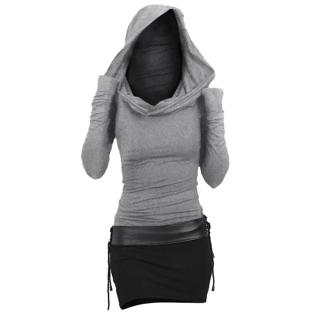 Women's Hooded Dress – Black & Grey