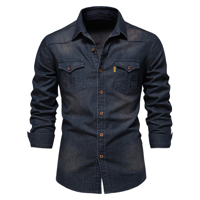 Men's Gothic Denim Long Sleeve Shirt – Cotton