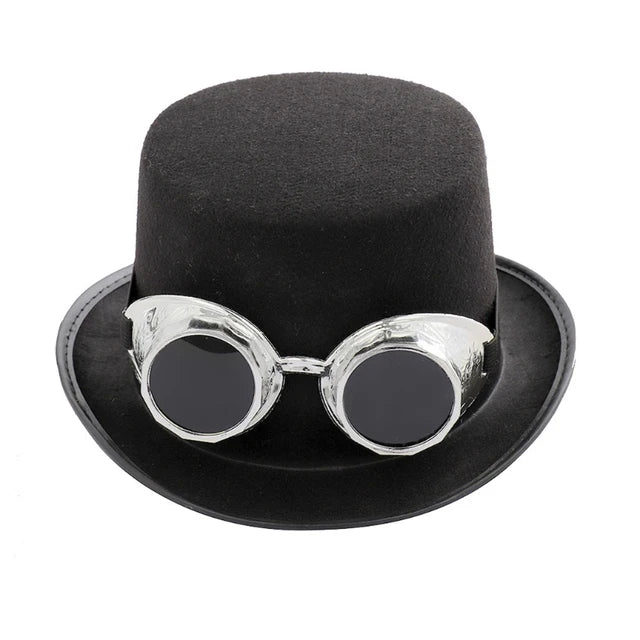 Gothic Steampunk Top Hat with Detachable Goggles