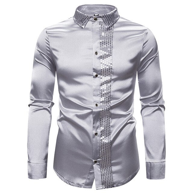 Men's Gothic Sequin Patchwork Shirt – Long Sleeve