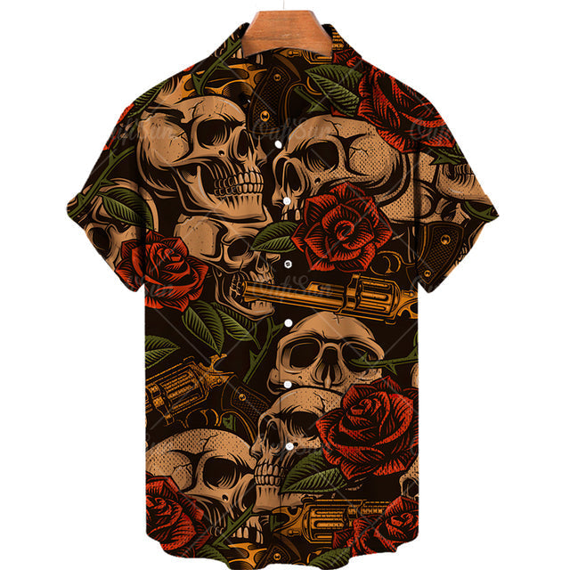 Men's Hawaiian Gothic Skull Shirt – Cotton Stretch