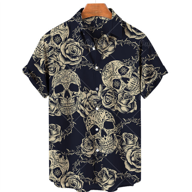 Men's Hawaiian Gothic Skull Shirt – Cotton Stretch