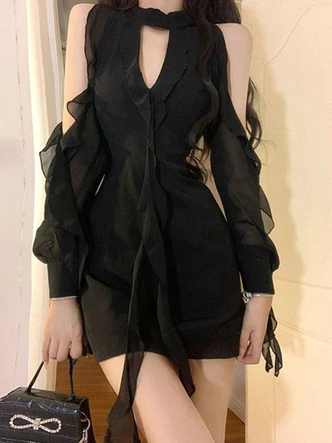 Women's Black Off-Shoulder Cutout Dress