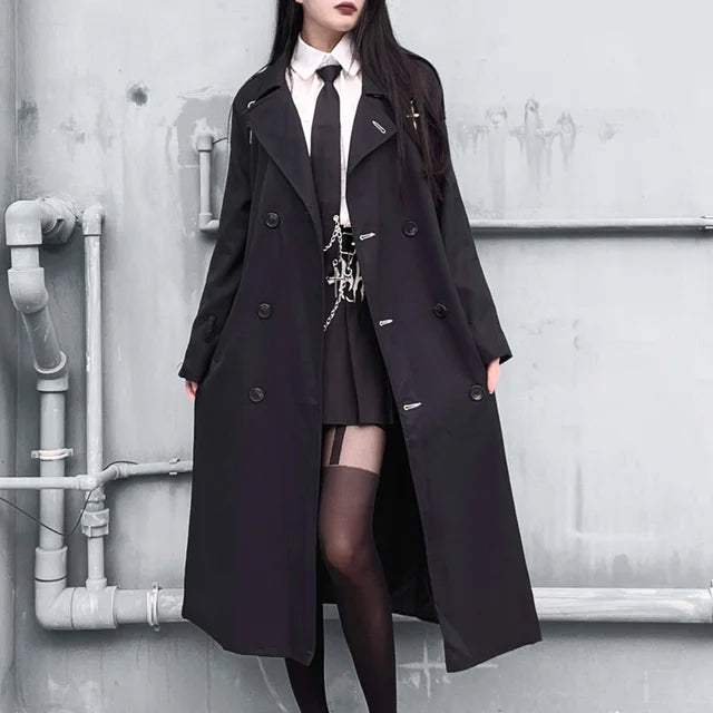 Women's Black Long Trench Coat – S–L