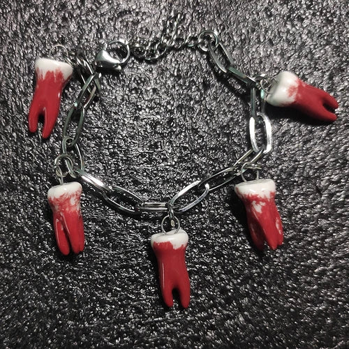 Gothic Aluminium Bracelet – White & Red