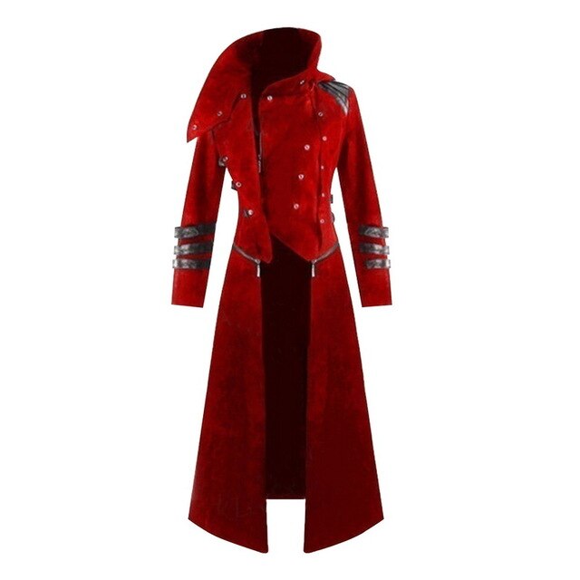 Men's Faux Leather Gothic Trench Coat – Black or Red