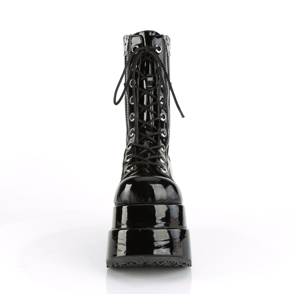Women's Mid-Calf Patent Platform Boots – Lace-Up