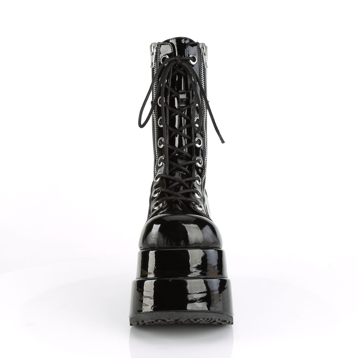 Women's Mid-Calf Patent Platform Boots – Lace-Up