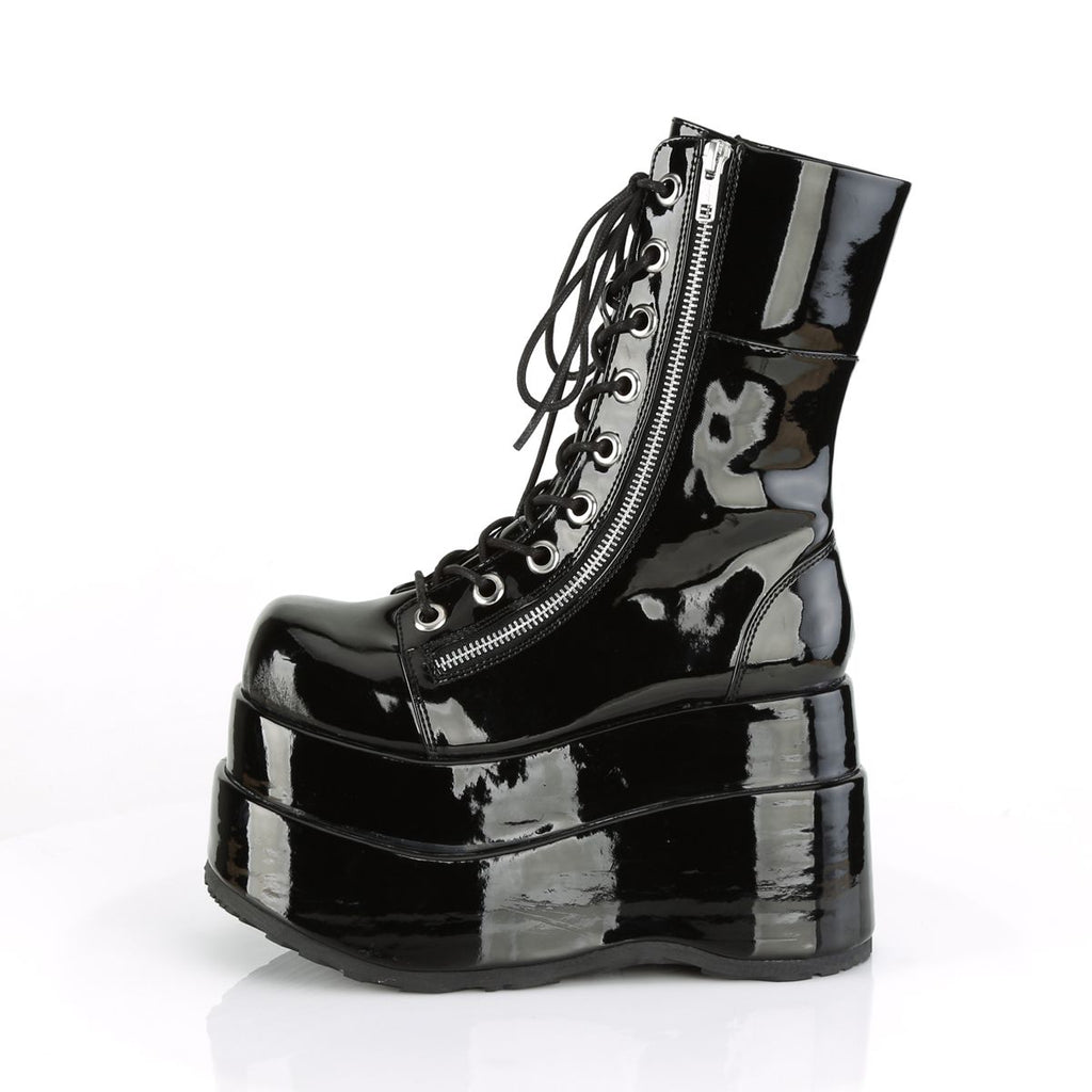 Women's Mid-Calf Patent Platform Boots – Lace-Up
