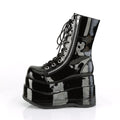 Women's Mid-Calf Patent Platform Boots – Lace-Up