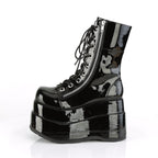 Women's Mid-Calf Patent Platform Boots – Lace-Up