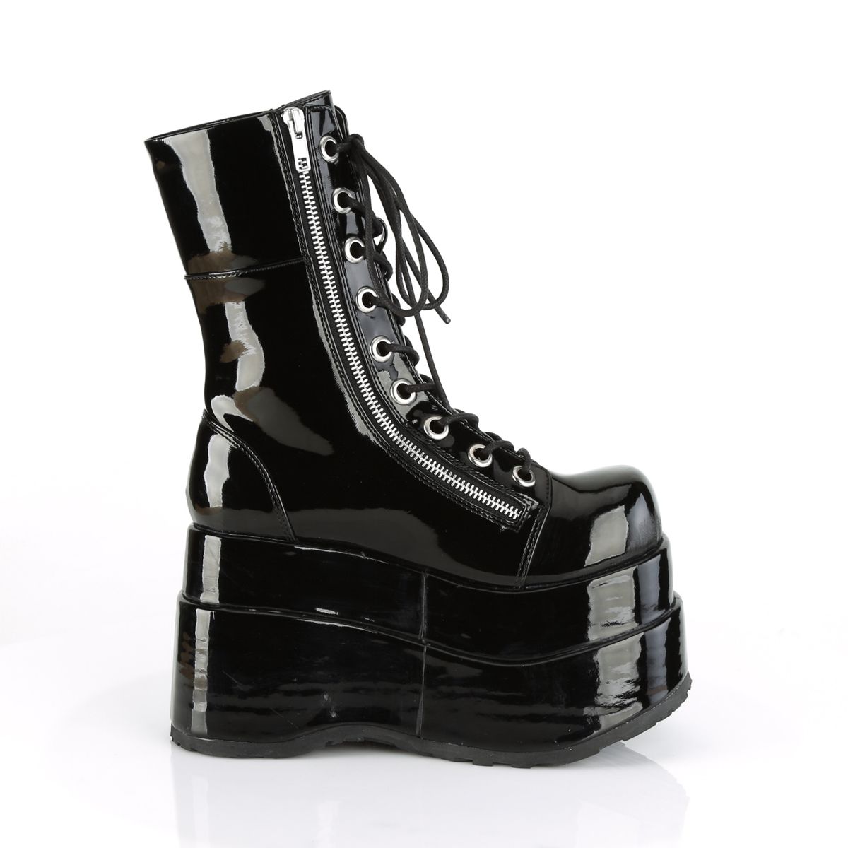 Women's Mid-Calf Patent Platform Boots – Lace-Up